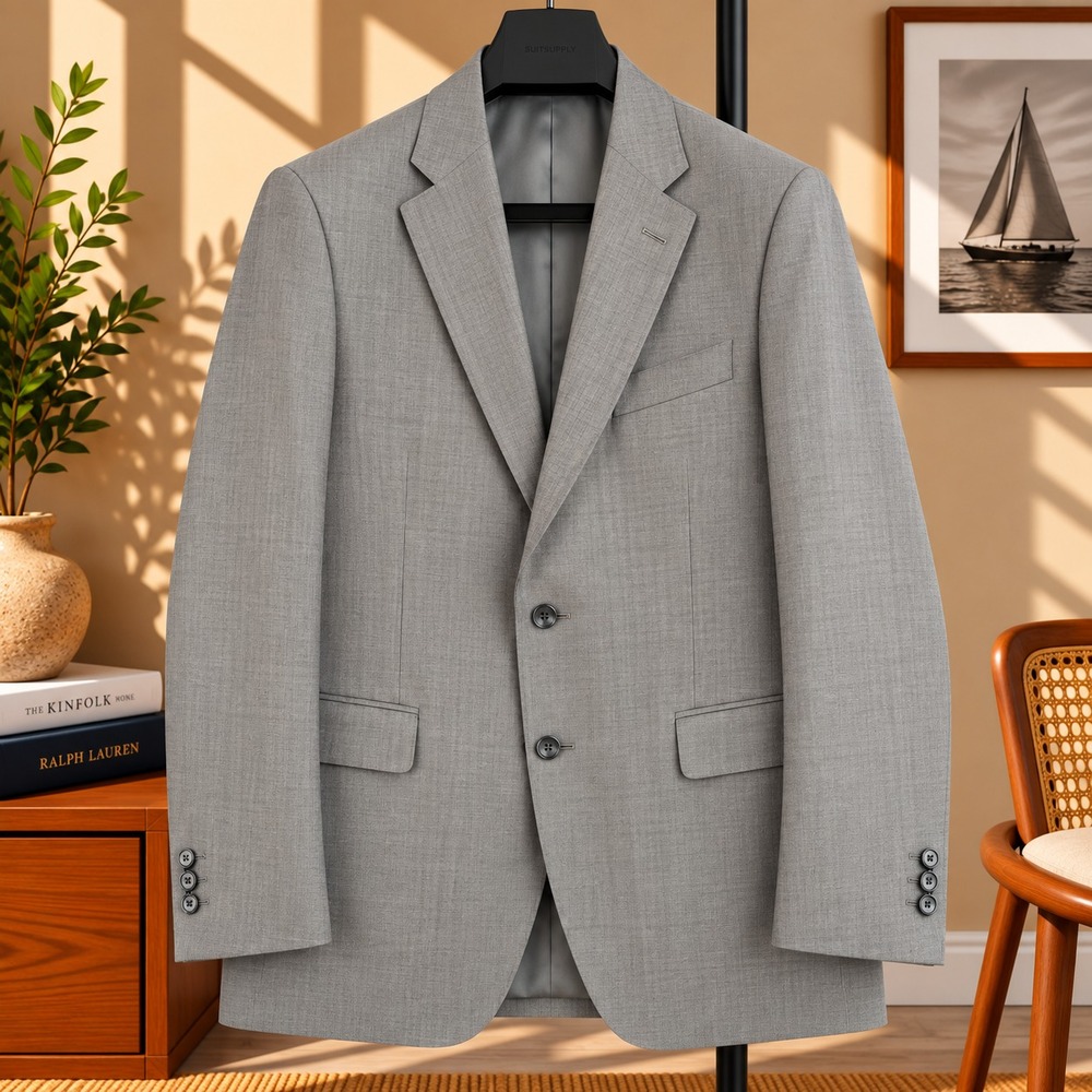 Peter Millar Blazer Mens 42R Gray Wool Herringbone Made in Canada Notch 2 Button